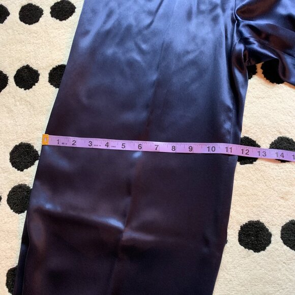 Vintage 90s Tuxedo 2 Pc Suit Set Navy Velvet Blazer Jacket Satin High Rise Pants - Picture 13 of 15